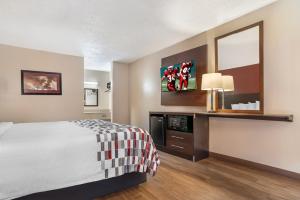 a hotel room with a bed and a tv at Red Roof Inn Montgomery - Midtown in Montgomery