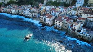 an aerial view of a city with a river at Il Bocciolo - Locazione turistica in Scilla