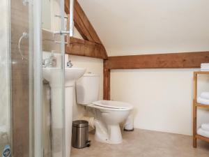 un baño con inodoro y lavabo en Woodland Retreat Lodge, en Woodbridge 14 fotos más