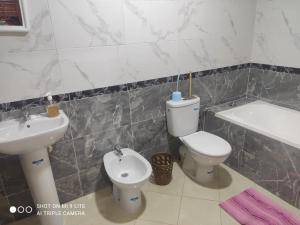 Ouzoudにあるhotel DIJON ouzoudのトイレ、洗面台、浴槽を備えたバスルーム