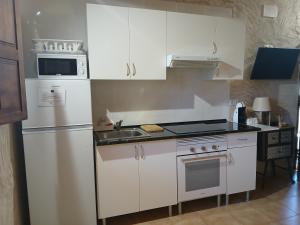 a kitchen with a white refrigerator and a sink at Casita Bonita in Villafamés