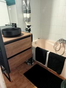 a bathroom with a sink and a bath tub at Studio privatif in Guillestre +12 photos