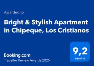 Certyfikat, podpis lub inny dokument wystawiony w obiekcie Bright & Stylish Apartment in Chipeque, Los Cristianos