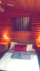 阿尼克的住宿－Rock Lodge，小木屋内一间卧室,配有一张床