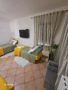 a bedroom with two beds and a tv in it at Appartamento Cleo in Campalto