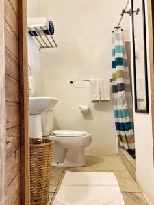 a bathroom with a toilet and a sink at Cabañas Uma 1 in San Agustinillo