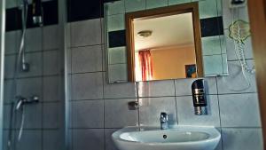 a bathroom with a sink and a mirror at Hotel Al Cavallino in Arnstorf +14 photos