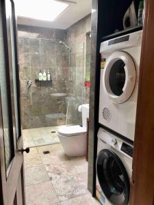 a bathroom with a toilet and a washing machine at Stone 1Bedroom Cottage in Sydney +16 photos