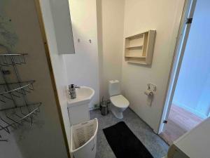 a small bathroom with a toilet and a sink at Krylbo Avesta in big wooden house in Krylbo +66 photos