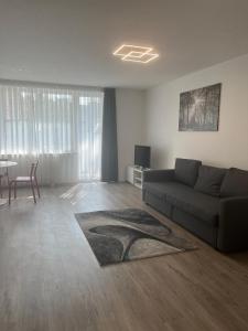 ein Wohnzimmer mit Sofa und Tisch in der Unterkunft Appartment Messe in Köln