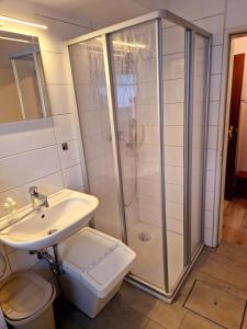 Koupelna v ubytování Apartment with AC, full kitchen, self check in, parking, 8 min to SAP campus, Wi Fi