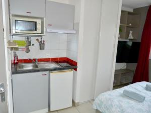 Una pequeña cocina con fregadero y microondas. en Le Clos d'AIX Célony 11 Parking, en Aix-en-Provence