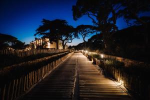 a long sidewalk with lights on it at night at Le Hameau Des Pesquiers Ecolodge & Spa, Curio Collection By Hilton in Hyères
