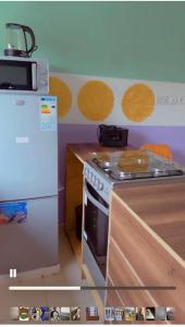 克里比Appartement Residence OR Tambo的厨房配有白色炉灶和冰箱。