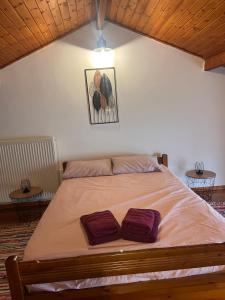 a bed with two pillows on it in a bedroom at Monolithos in Város