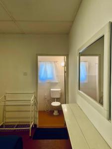 a hospital room with a toilet and a mirror at Crystal Villa Knuckles in Kandy