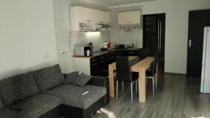 a living room with a couch and a table and a kitchen at Appartement 2 chambres avec balcon in Roth
