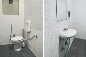 two pictures of a bathroom with a toilet and a sink at Hotel O Gangashrey in Jaipur +26 photos