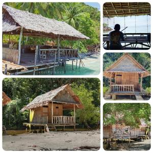 a collage of four pictures of a hut at Yenmankankan Homestay in Keruo