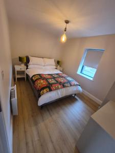 a bedroom with a bed in a room with a window at School Master's House in Donegal