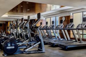 a gym with a row of treadmills and machines at Hilton Dubai The Walk in Dubai