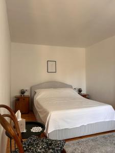 a bedroom with a bed and a table and a chair at Casa della Nonna in Škrljevo