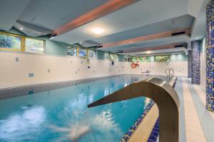 a large swimming pool in a gym with a large swimming pool at Apartament W Dolinie Słońca & SPA in Kościelisko