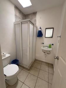 a bathroom with a toilet and a sink at La Casa de Noches de Palomitas in San Juan de los Lagos