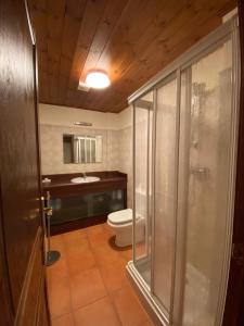 a bathroom with a toilet and a glass shower at Ochalet Bagergue in Bagergue +50 photos