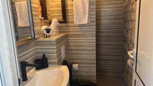 un baño con lavabo y ducha en Apartment Cactus, en Okrug Donji 116 fotos más