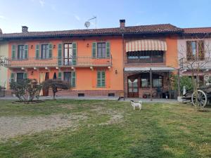 a cat standing in front of a large house at Cascina Argo in Cantarana