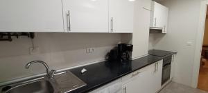 桑坦德Casa Laura的带白色橱柜和水槽的厨房