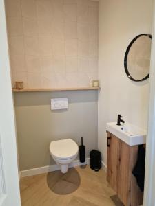 a bathroom with a toilet and a sink at De oude brouwerij in Reusel
