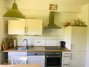 a kitchen with a sink and a stove top oven at Ferienhaus Thalblick in Ruhla in Ruhla +11 photos