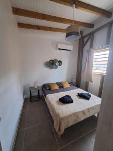 sypialnia z dwoma łóżkami w pokoju w obiekcie Les gîtes coco soleil w mieście Saint-François +21 zdjęć