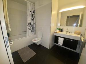 a bathroom with a toilet and a sink at City Views Apartment am Schaffhauserplatz in Zürich +31 photos