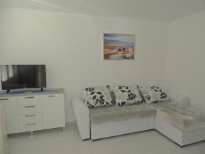 a living room with a couch and a tv at Apartments Becici in Budva