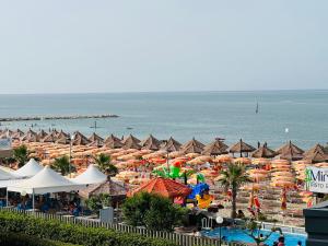 a beach with a bunch of umbrellas and the ocean at First Line Sea View Apartment Caravella in Silvi Marina