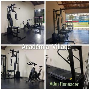 a gym with cardio machines and an exercise bike at Flat Village - Aldeia das Águas C202 in Barra do Piraí +12 photos