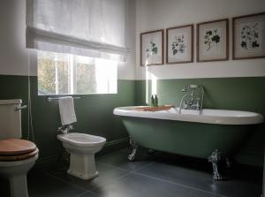 a green bathroom with a tub and a toilet at Corrib Lodge in Gortnashingaun +102 photos