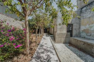 an alley with trees and flowers in a building at Amplia Habitación Privada Centro in Mérida