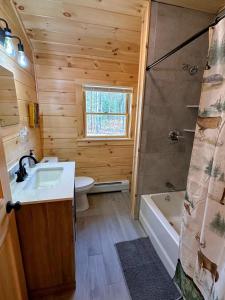 Ένα μπάνιο στο 18HA Log home close to Franconia Notch privacy fire pit wifi pool gym passes