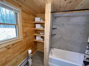 Ένα μπάνιο στο 18HA Log home close to Franconia Notch privacy fire pit wifi pool gym passes