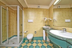 un bagno con wc, lavandino e doccia di Hotel Vigna a Salò