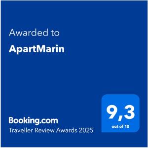 a blue phone screen with the text awarded to aprilmaritri at ApartMarin in Trogir