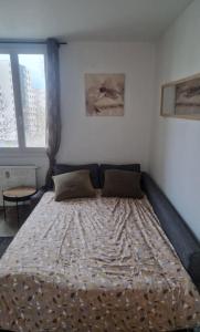 a bedroom with a large bed in a room at T2 idéal pour concerts, matchs & salons à Lyon ! in Décines-Charpieu