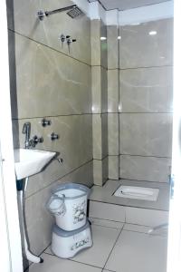 a small bathroom with a toilet and a sink at Devansh Homestay in Ujjain