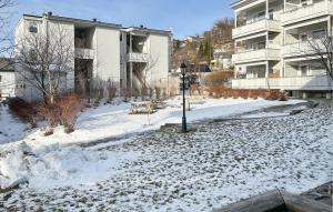 ボードーにあるAwesome Apartment In Bodø With Wifiの一部の建物の前の雪道