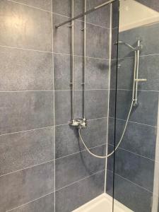 a shower with a hose in a bathroom at Tyn-Y-Berth Sleeps 27 luxury group accommodation in Tal-y-llyn +63 photos