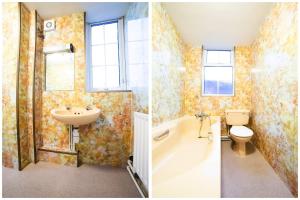 two pictures of a bathroom with a sink and a toilet at George Hotel, Burslem, Stoke-on-Trent in Stoke on Trent